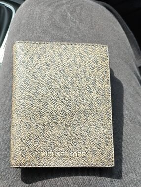 Michael Kors Brown Textured Logo Passport Cover